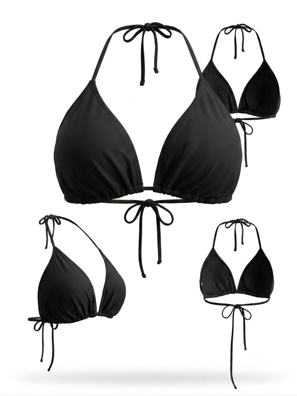 Classic Black Triangle Bikini Top Adjustable Halter Tie Back Size 4XL
